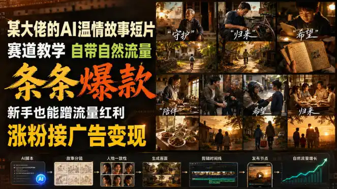 某大佬的AI温情故事短片赛道教学，自带自然流量，条条爆款，新手也能蹭流量红利，涨粉接广告变现(更新)-豌豆轻创