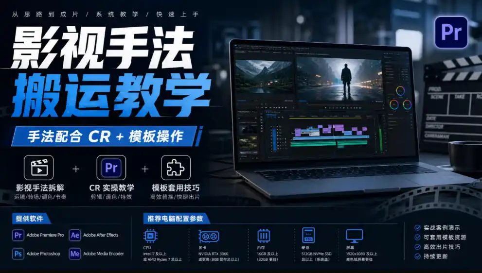 影视手法搬运教学,手法配合CR+模板操作,需要电脑,提供软件+配置参数-豌豆轻创