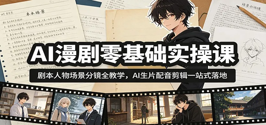 AI漫剧零基础实操课:剧本人物场景分镜全教学,AI生片配音剪辑一站式落地-豌豆轻创