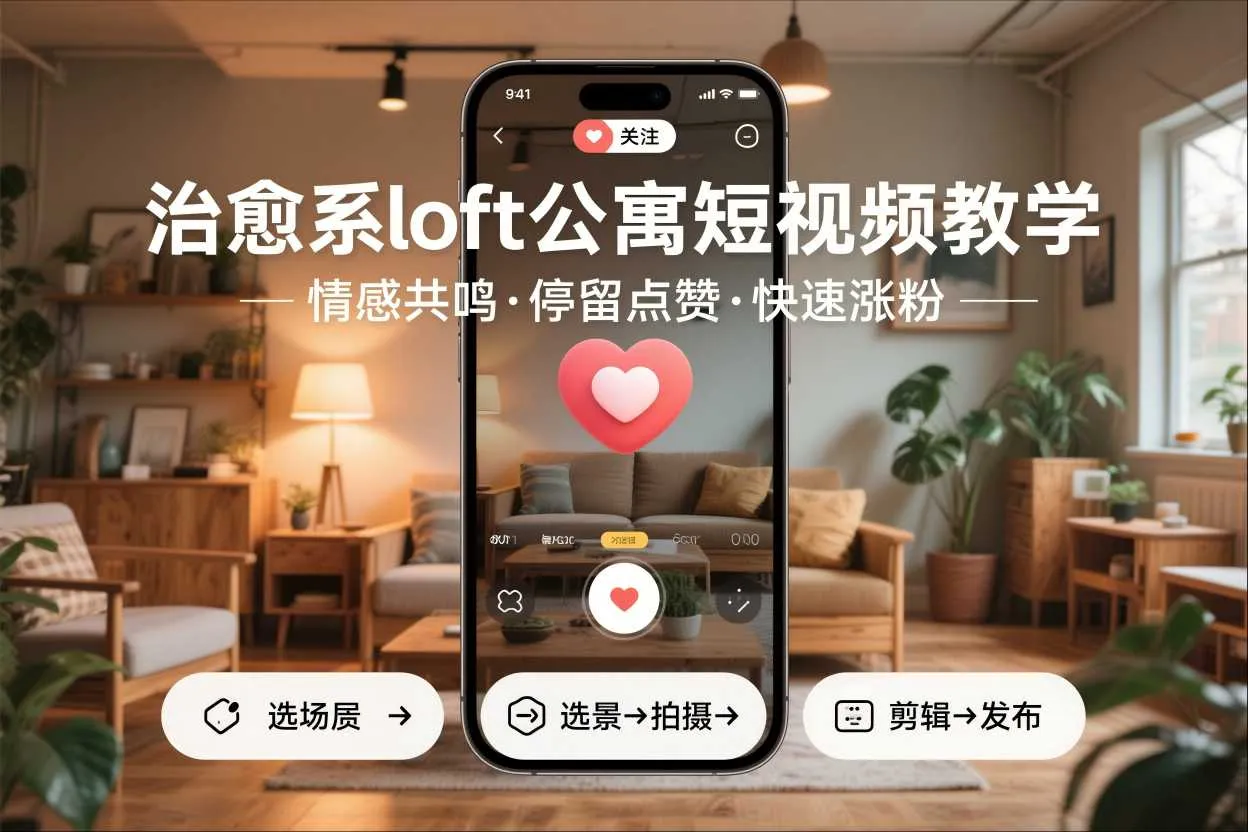 治愈系loft公寓短视频制作教学，情感共鸣引停留点赞关注，快速起号涨粉-轻创