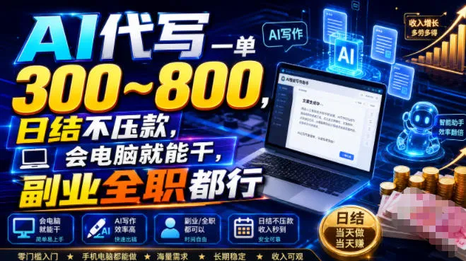 AI代写一单300~800,日结不压款,会电脑就能干,副业全职都行【揭秘】-豌豆轻创
