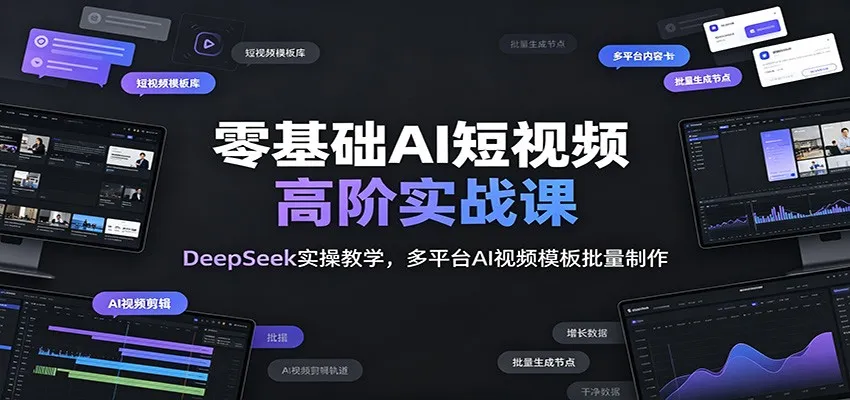 零基础AI短视频高阶实战课：DeepSeek实操教学，多平台AI视频模板批量制作-豌豆轻创