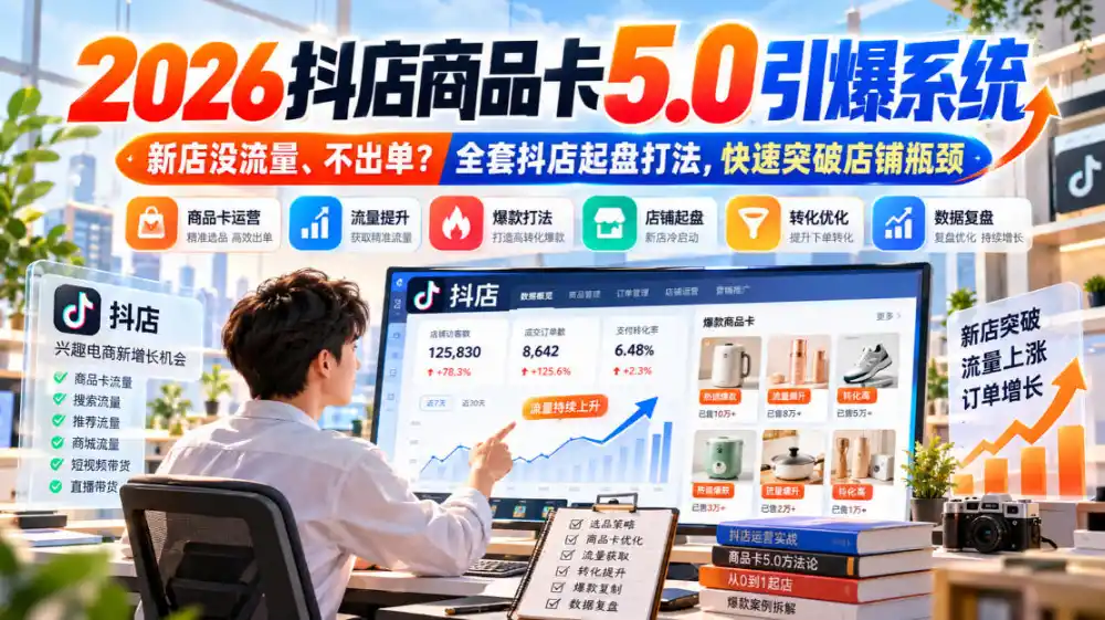 2026抖店商品卡5.0引爆店铺流量，新店没流量、不出单？全套抖店起盘打法，快速突破店铺瓶颈-豌豆轻创