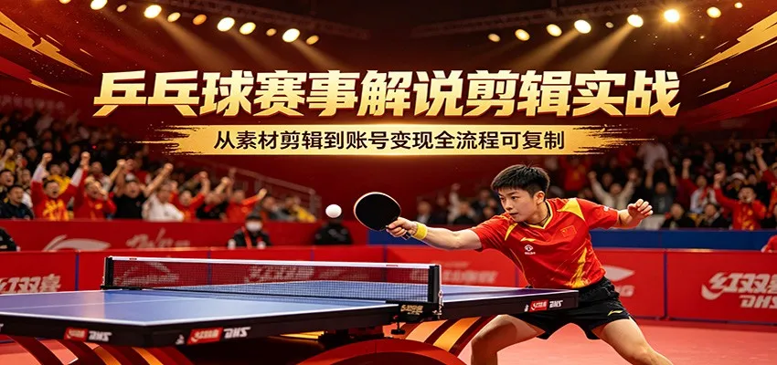 乒乓球赛事解说剪辑实战，从素材剪辑到账号变现全流程可复制-豌豆轻创