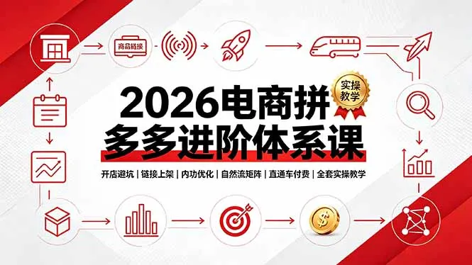 2026电商拼多多进阶体系课，开店避坑，链接上架，内功优化，自然流矩阵｜直通车付费｜全套实操教学-豌豆轻创