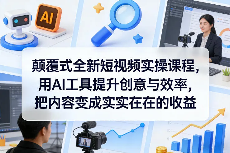 颠覆式全新短视频实操课程，用AI工具提升创意与效率，把内容变成实实在在的收益-轻创