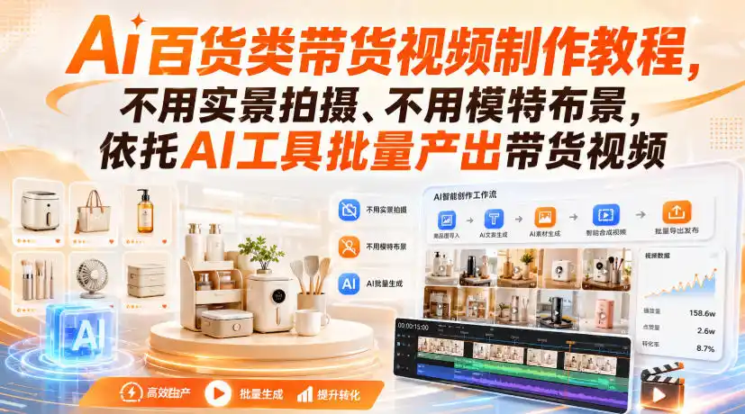 Ai百货类带货视频制作教程，不用实景拍摄、不用模特布景，依托AI工具批量产出带货视频-豌豆轻创