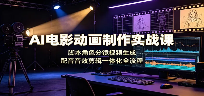 AI电影动画制作实战课：脚本角色分镜视频生成，配音音效剪辑一体化全流程-豌豆轻创
