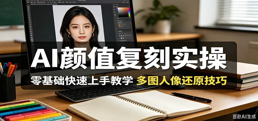 AI颜值复刻实操，零基础快速上手教学，多图人像还原技巧-豌豆轻创