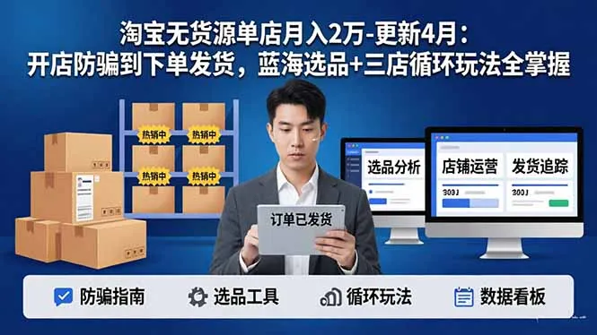 淘宝无货源5.0单店月入2万-更新4月：开店防骗到下单发货，蓝海选品+三店循环玩法全掌握-豌豆轻创