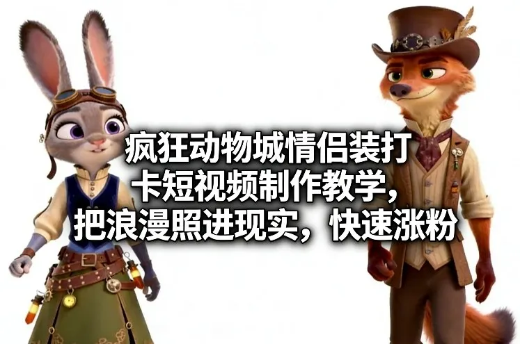 疯狂动物城情侣装打卡短视频制作教学，把浪漫照进现实，快速涨粉-轻创