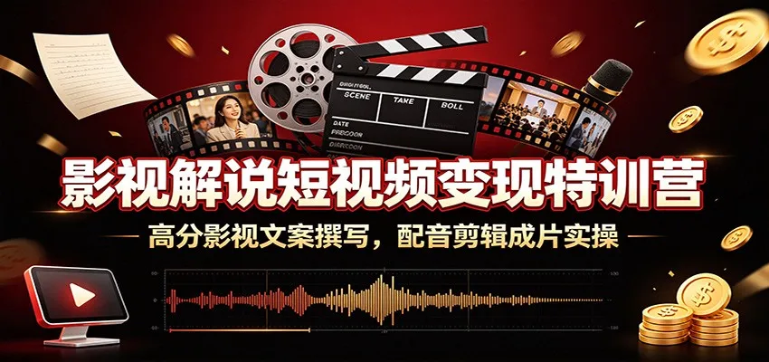 影视解说短视频变现特训营：高分影视文案撰写，配音剪辑成片实操-豌豆轻创