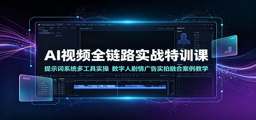AI视频全链路实战特训课：提示词系统多工具实操，数字人剧情广告实拍融合案例教学-豌豆轻创