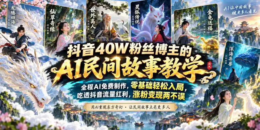 抖音40W粉丝博主的AI民间故事教学，全程AI免费制作，零基础轻松入局，吃透抖音流量红利，涨粉变现两不误