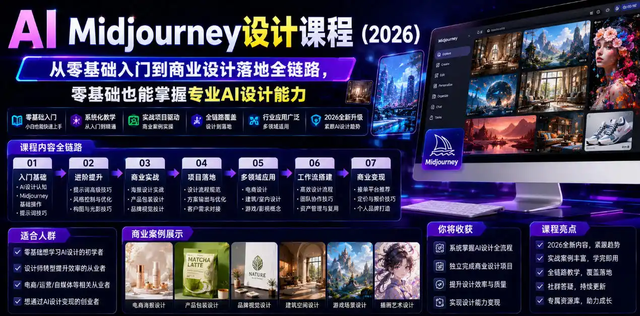 AI Midjourney设计课程(2026)，从零基础入门到商业设计落地全链路，零基础也能掌握专业AI设计能力(更新0913)-豌豆轻创