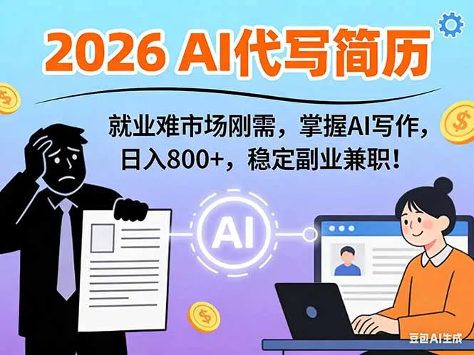 AI代写简历，超暴利，用万能模板月入1-3万实战教程，2026年市场刚需！-轻创