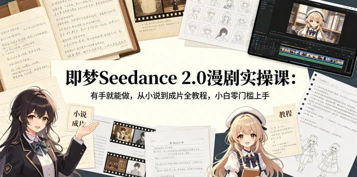 即梦Seedance 2.0漫剧实操课：有手就能做，从小说到成片全教程，小白零门槛上手-豌豆轻创