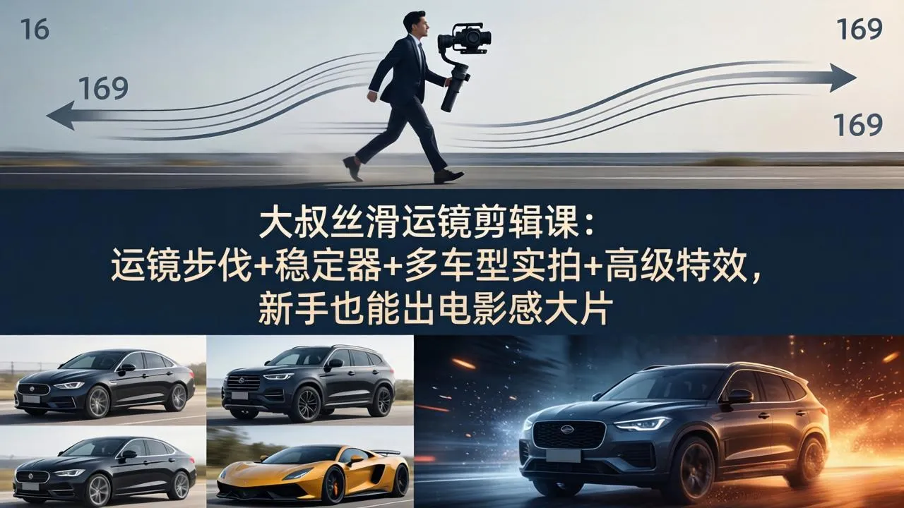 大叔丝滑运镜剪辑课：运镜步伐+稳定器+多车型实拍+高级特效，新手也能出电影感大片-豌豆轻创