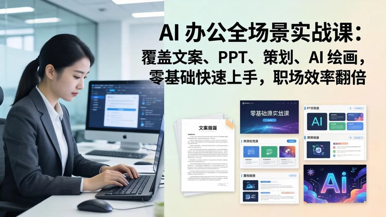 AI 办公全场景实战课：覆盖文案、PPT、策划、AI 绘画，零基础快速上手，职场效率翻倍-豌豆轻创
