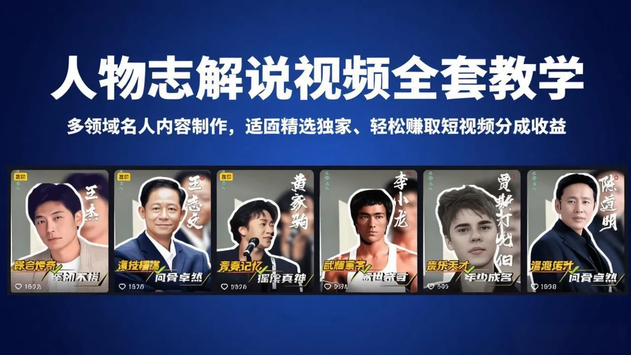 人物志解说视频全套教学，多领域名人内容制作，适配精选独家，轻松赚取短视频分成收益-豌豆轻创