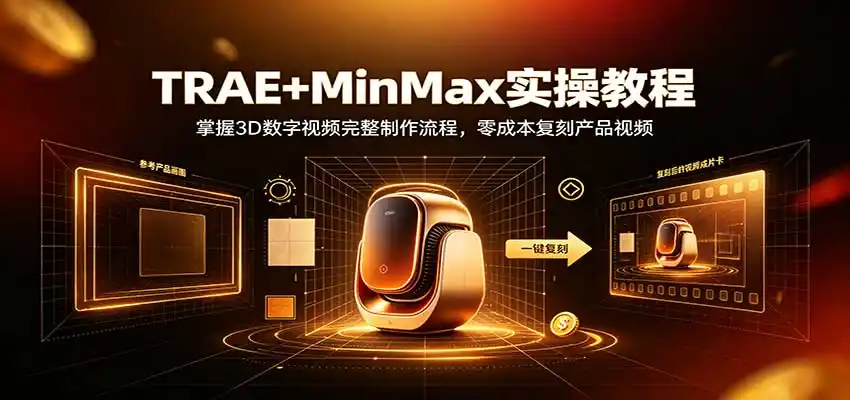 TRAE+MinMax实操教程：3D数字视频完整制作流程，零成本复刻产品视频-豌豆轻创