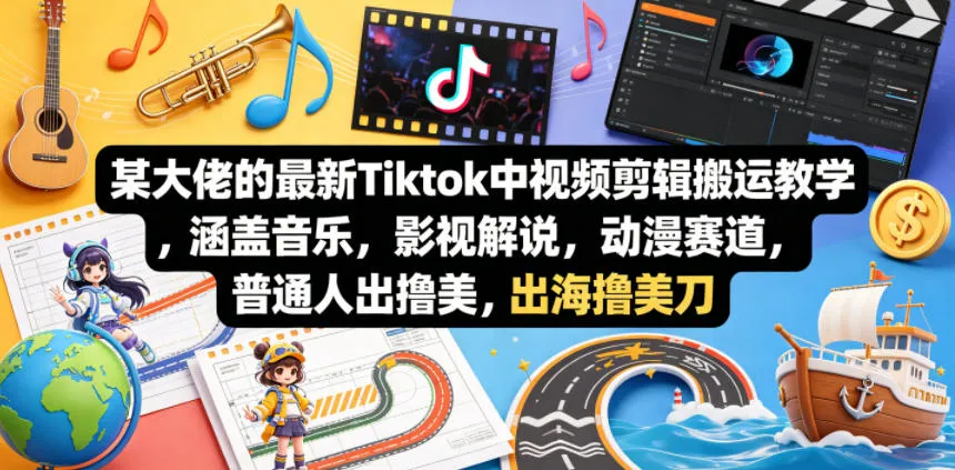 某大佬的最新Tiktok中视频剪辑搬运教学，涵盖音乐，影视解说，动漫赛道，普通人出海撸美刀-豌豆轻创