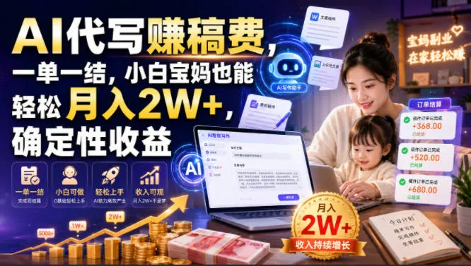 AI代写賺稿费，一单一结，小白宝妈也能轻松月入2W+，确定性收益【揭秘】-豌豆轻创