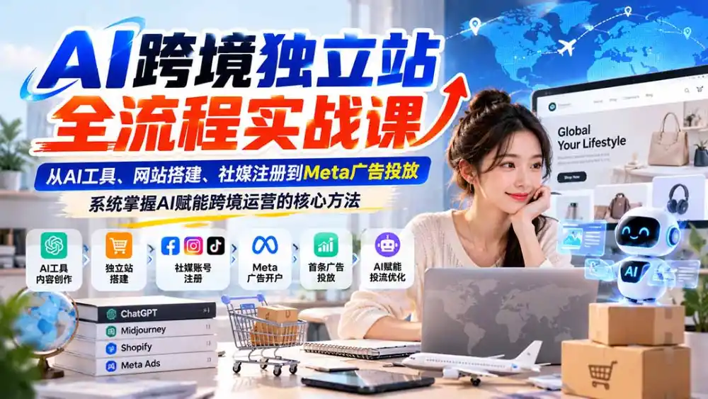 AI跨境独立站全流程实战课：从AI工具、网站搭建、社媒注册到Meta广告投放，系统掌握AI赋能跨境运营的核心方法-豌豆轻创