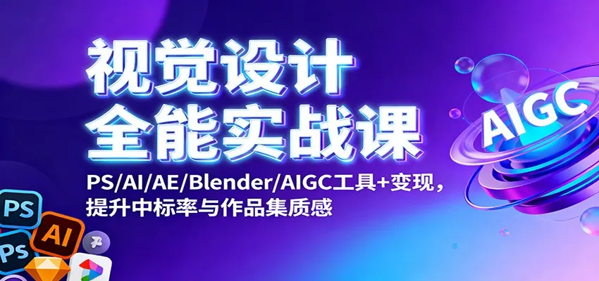 视觉设计全能实战课：PS/AI/AE/Blender/AIGC工具+变现，提升中标率与作品集质感-轻创