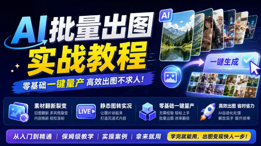 AI批量出图实战教程，素材翻新裂变，静态图转实况，零基础一键量产-豌豆轻创