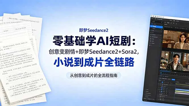 零基础学AI短剧：创意变剧情+即梦Seedance2+Sora2，小说到成片全链路-豌豆轻创
