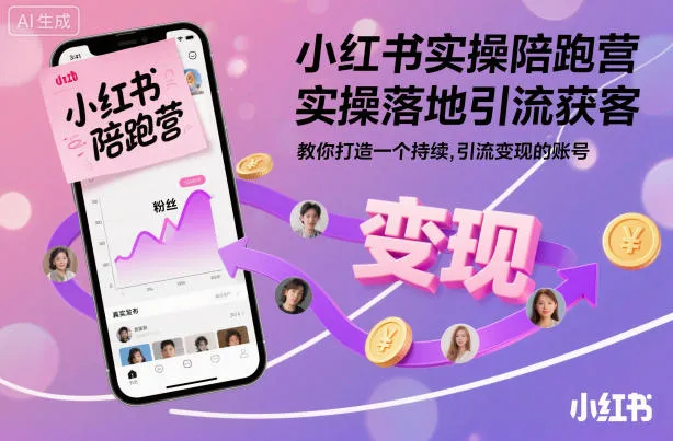 小红书实操陪跑营,实操落地引流获客,教你打造一个持续引流变现的账号-轻创