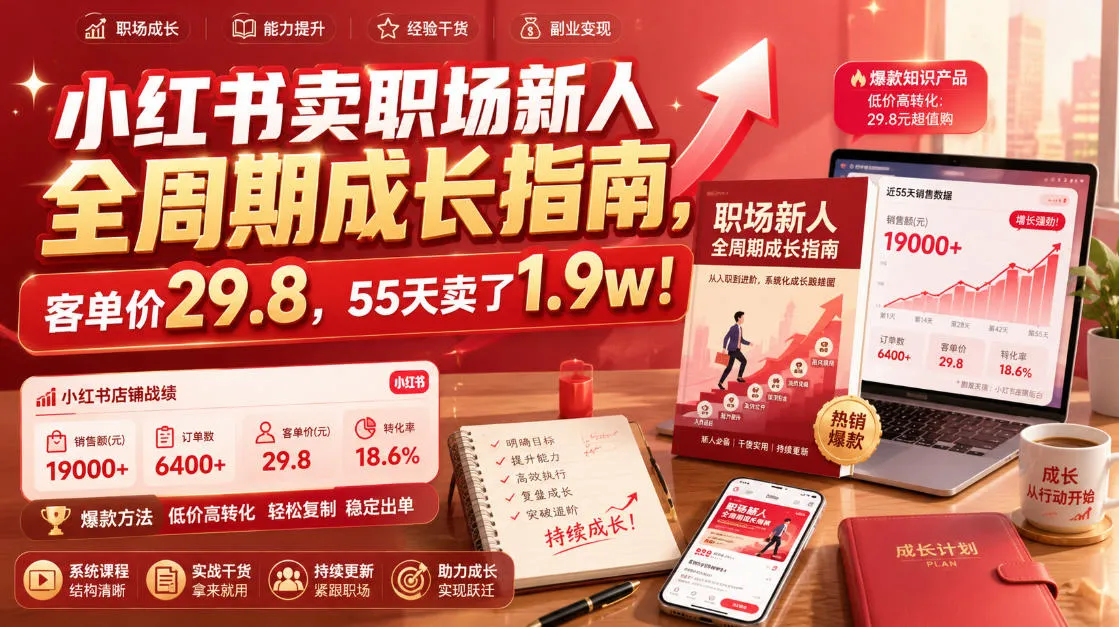 小红书卖职场新人全周期成长指南，客单价29.8，55天卖了1.9w！-豌豆轻创