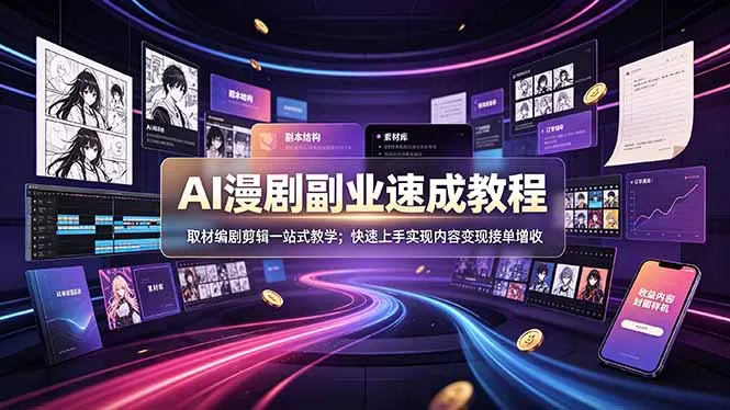 AI漫剧副业速成教程，取材编剧剪辑一站式教学；快速上手实现内容变现接单增收-豌豆轻创