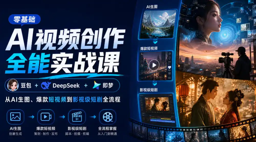 零基础AI视频创作全能实战课｜豆包+DeepSeek+即梦，从AI生图、爆款短视频到影视级短剧全流程-豌豆轻创
