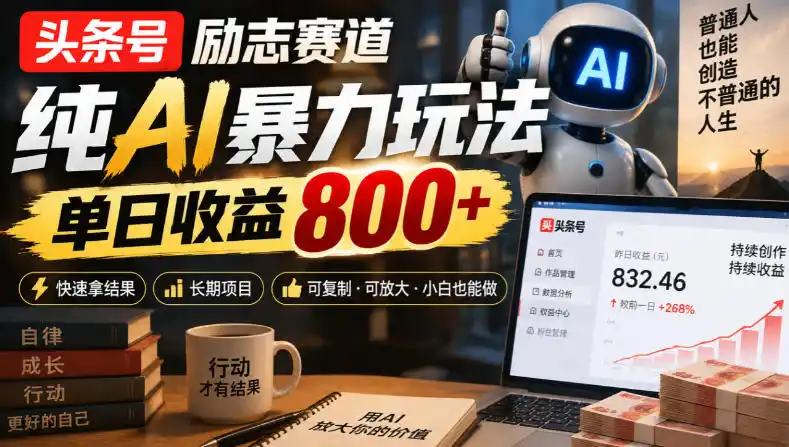 头条号励志赛道，纯AI暴力玩法，单日收益800+，快速拿结果，长期项目-豌豆轻创