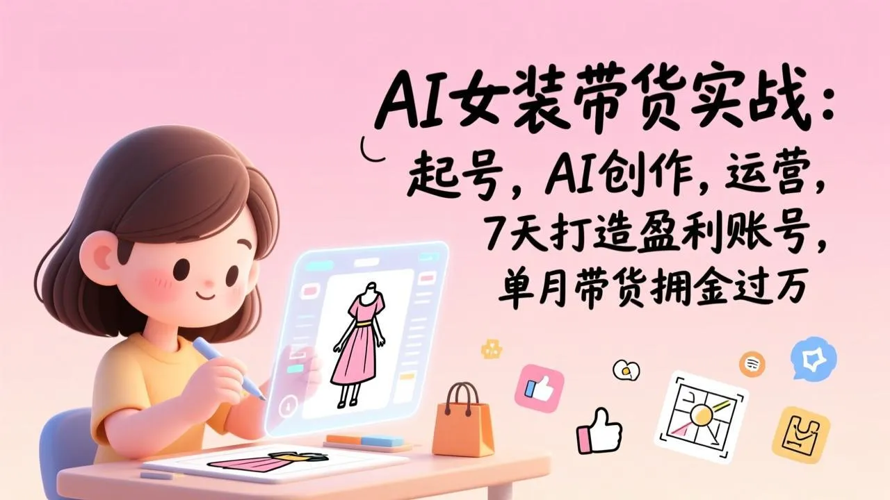 AI女装带货实战：起号，AI创作，运营，7天打造盈利账号，单月带货佣金过万-轻创