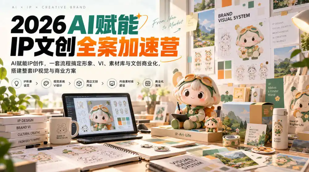 2026AI赋能ip文创全案加速营，AI赋能IP创作，一套流程搞定形象、VI、素材库与文创商业化，搭建整套IP视觉与商业方案-豌豆轻创