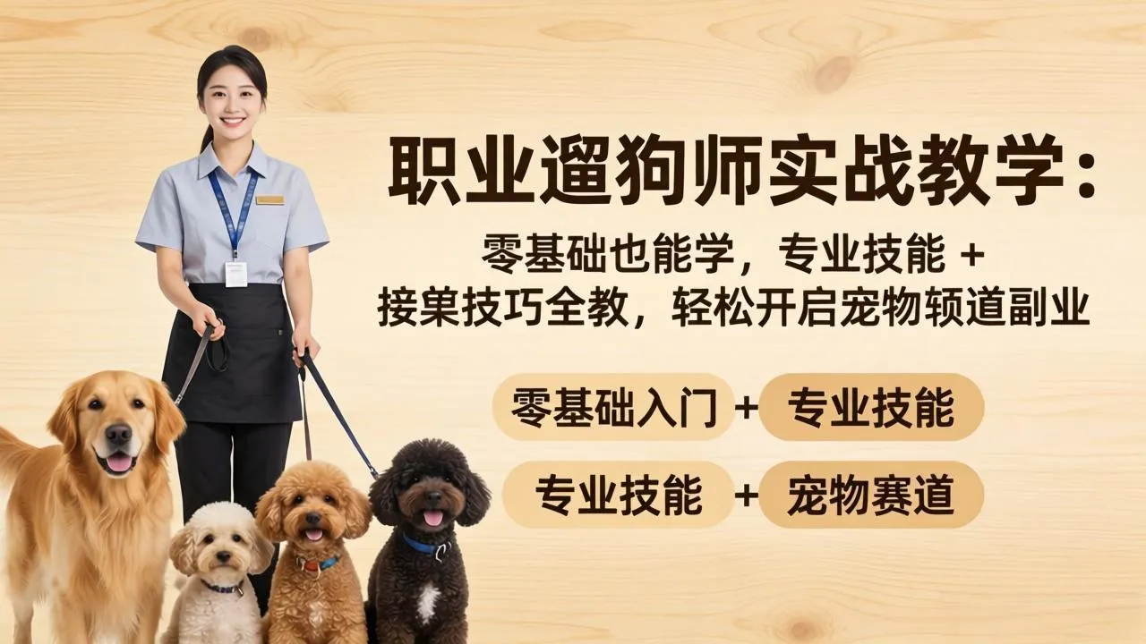 职业遛狗师实战教学：零基础也能学，专业技能 + 接单技巧全教，轻松开启宠物赛道副业-豌豆轻创