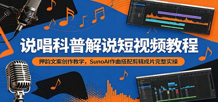 说唱科普解说短视频教程：押韵文案创作教学，SunoAI作曲搭配剪辑成片完整实操-豌豆轻创