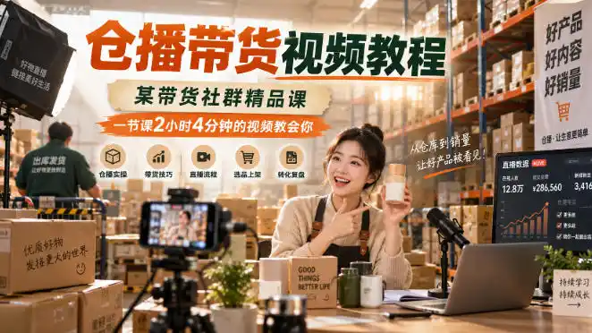 仓播带货视频教程，某带货社群精品课，一节课2小时4分钟的视频教会你-豌豆轻创