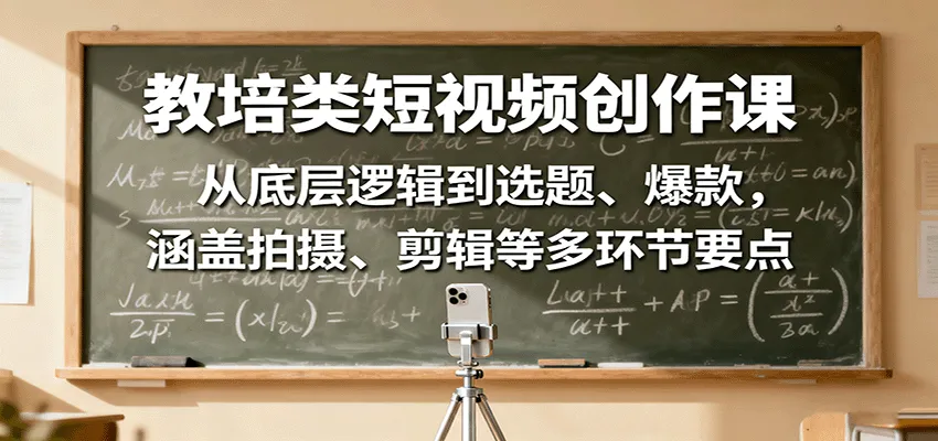 教培类短视频创作课:从底层逻辑到选题、爆款,涵盖拍摄、剪辑等多环节要点-轻创