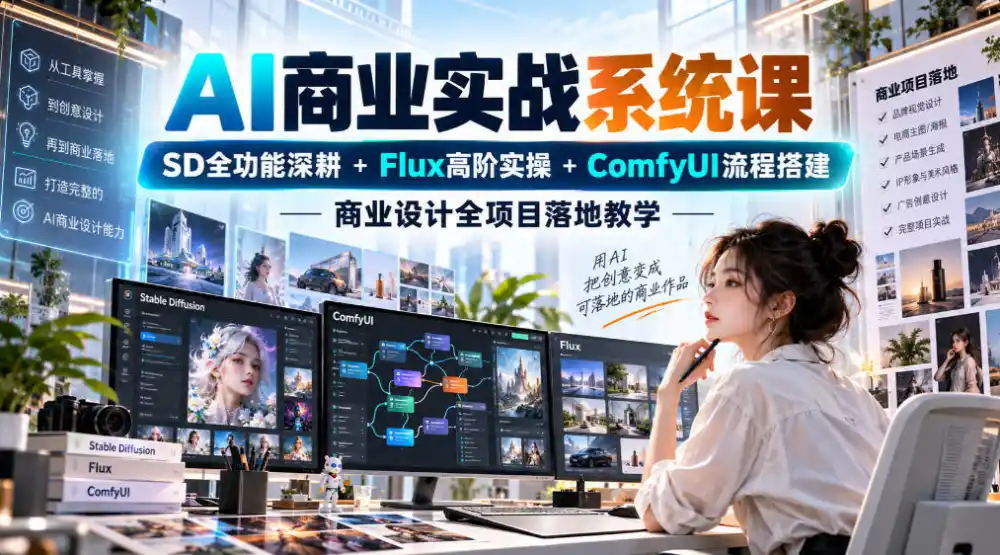 AI商业实战系统课｜SD全功能深耕+Flux高阶实操+Comfyui流程搭建，商业设计全项目落地教学-豌豆轻创