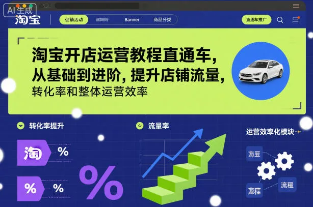 淘宝开店运营教程直通车，从基础到进阶，提升店铺流量，转化率和整体运营效率(更新26年4月10日)-豌豆轻创