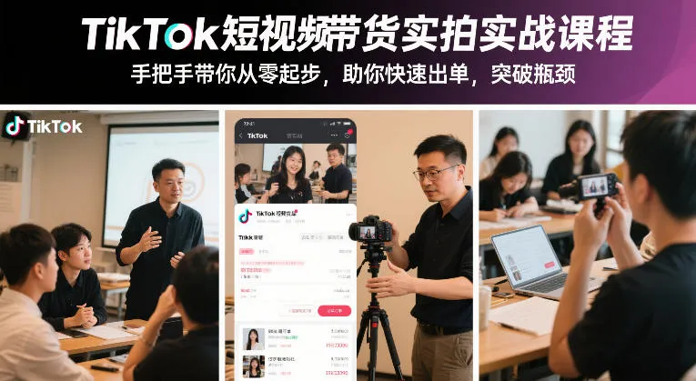 TikTok短视频带货实拍实战课程，手把手带你从零起步，助你快速出单，突破瓶颈-轻创