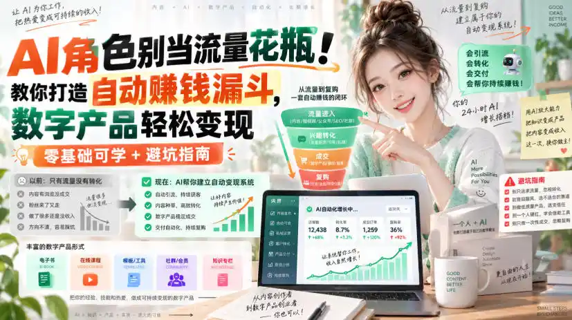 AI角色别当流量花瓶！教你打造自动賺钱漏斗，数字产品轻松变现(零基础可学+避坑指南)【原创双语字幕】-豌豆轻创