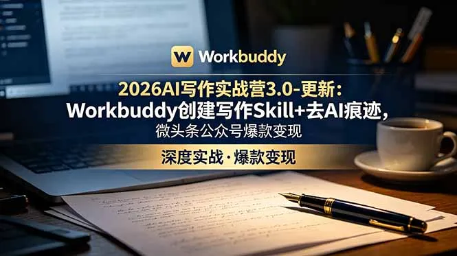 2026AI写作实战营3.0-更新:Workbuddy创建写作Skill+去AI痕迹,微头条公众号爆款变现-豌豆轻创