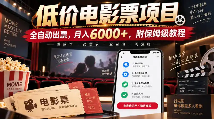 低价电影票项目，全自动出票，月入6000+，附保姆级教程【揭秘】-豌豆轻创