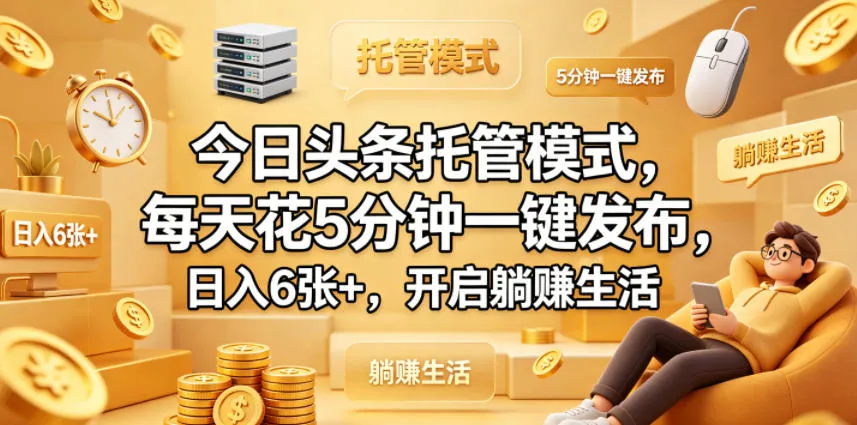 今日头条托管模式，每天花5分钟一键发布，日入6张+，开启躺賺生活【揭秘】-豌豆轻创