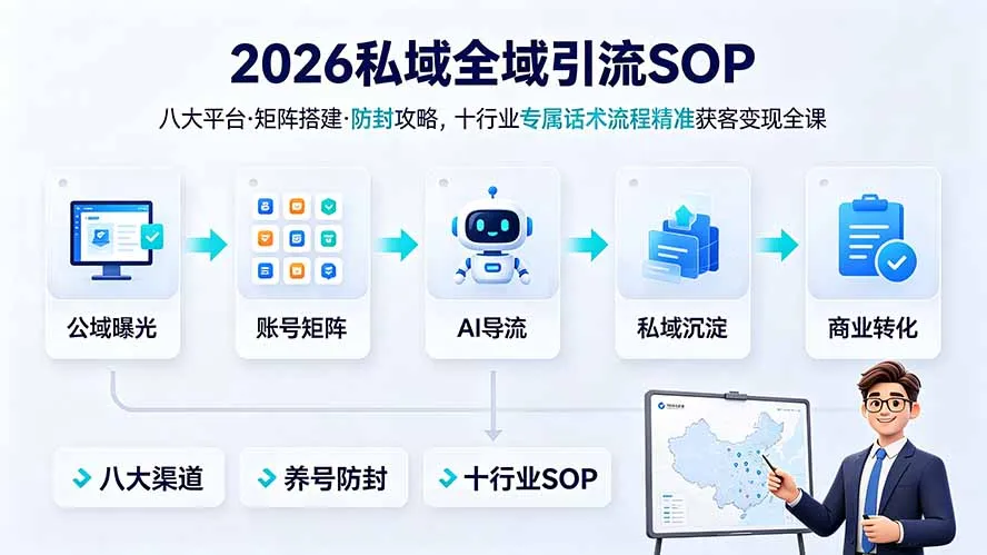 2026私域全域引流SOP｜八大平台·矩阵搭建·防封攻略，十行业专属话术流程精准获客变现全课-豌豆轻创